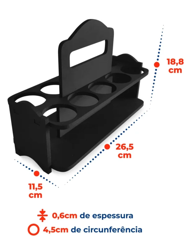 Kit Porta Tempero de Madeira com Alça de Mesa Bancada com 10 Potes de Plástico 130ml