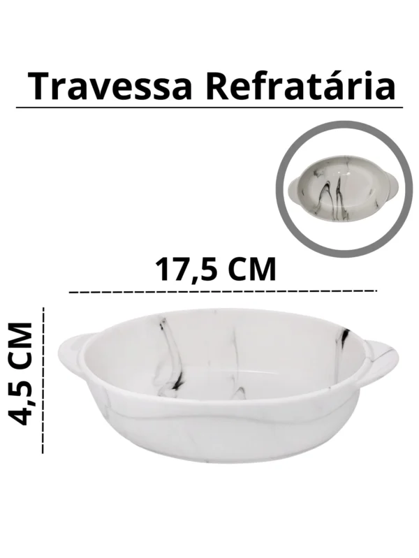 Imagem de Tamanho da Travessa Refratária de Porcelana Oval - Marble 17,5cm