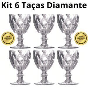 Jogo Conjunto 6 Taças Diamante Copo Vidro Transparente