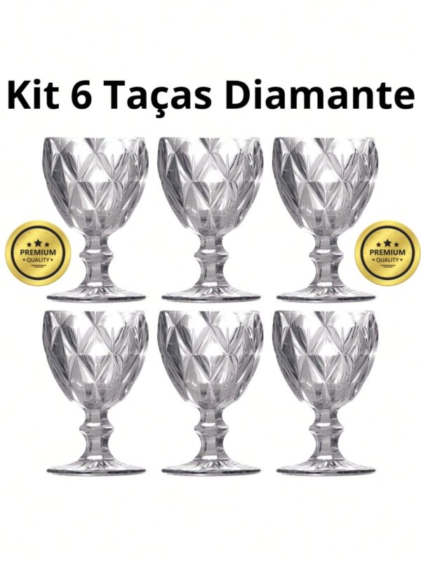 Jogo Conjunto 6 Taças Diamante Copo Vidro Transparente